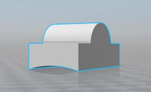 A 3D CAD digital rendering highlighting the flat, curved pressure face profile and cylindrical retention ridge design of the SPARK HOP tensioner by AIRSOFT97.