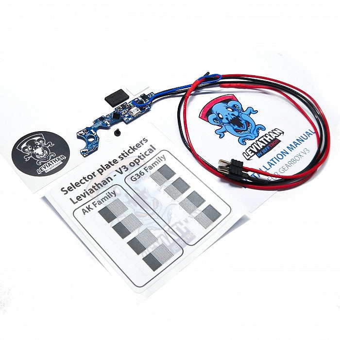 Jefftron Leviathan V3 optical MOSFET ETU package contents including wiring harness stickers and manual