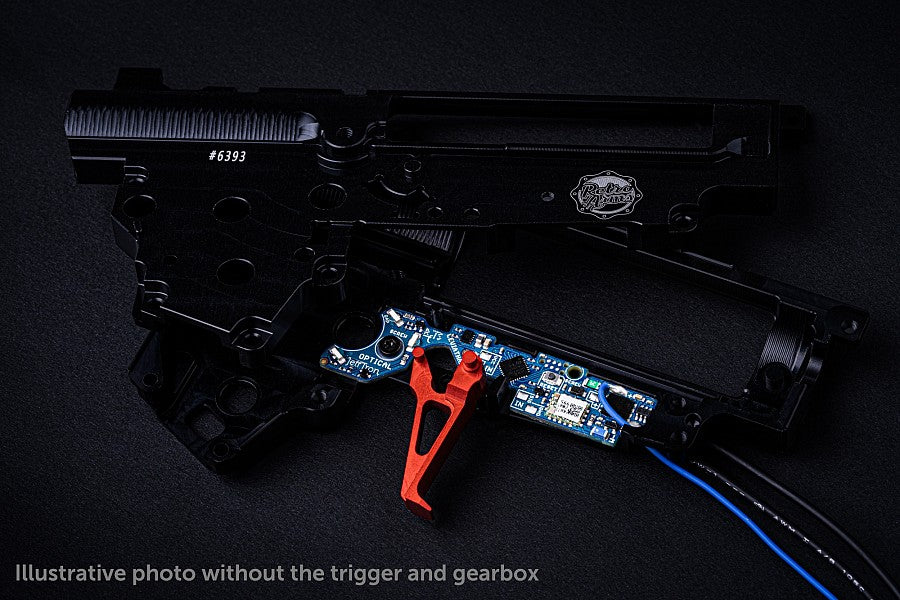 Jefftron Leviathan V3 optical MOSFET ETU with V3 gearbox components on dark surface