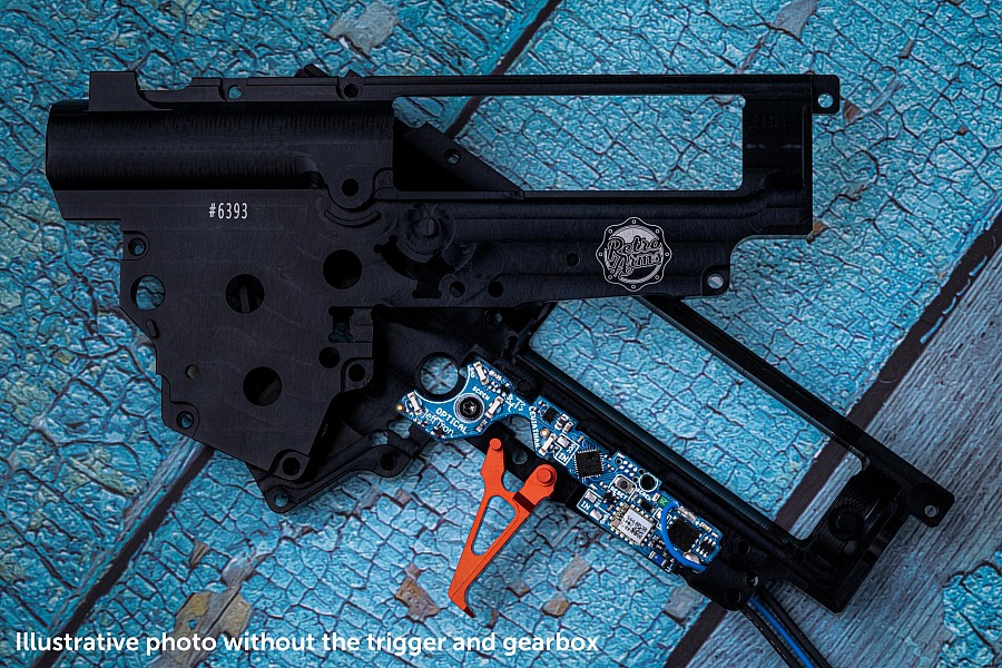 Jefftron Leviathan V3 optical MOSFET ETU with V3 gearbox components on workbench surface