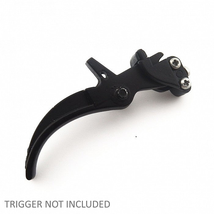 Jefftron Scylla V2 rear wired trigger adapter installed on AEG trigger showing mounting position and linkage