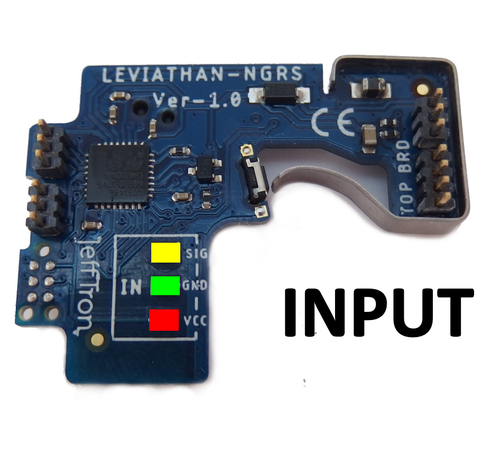 Jefftron Leviathan NGRS input wiring diagram showing signal, ground, and VCC pin layout on control board