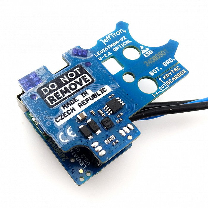 Back side of Jefftron Leviathan V2 Optical bottom board showing electronics and sensor components for V2 gearbox