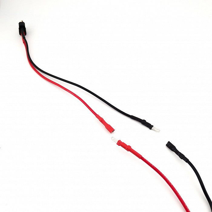 Jefftron Leviathan V2 Optical front wired connectors showing red and black power leads and signal plugs