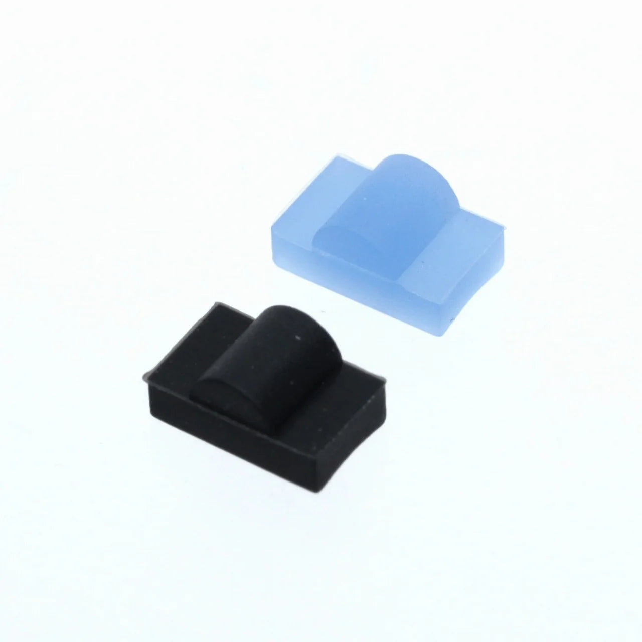 The individual components of the SPARK Cat Stroke and Cat Punch Face HOP Tensioner by AIRSOFT97, displaying the black hard rubber and light blue soft silicone flat push nubs isolated on a white background.